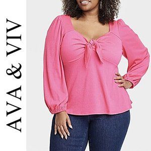 AVA & VIV NEW HOT FUSCHIA PINK PLUS FRONT TIE BOW TOP